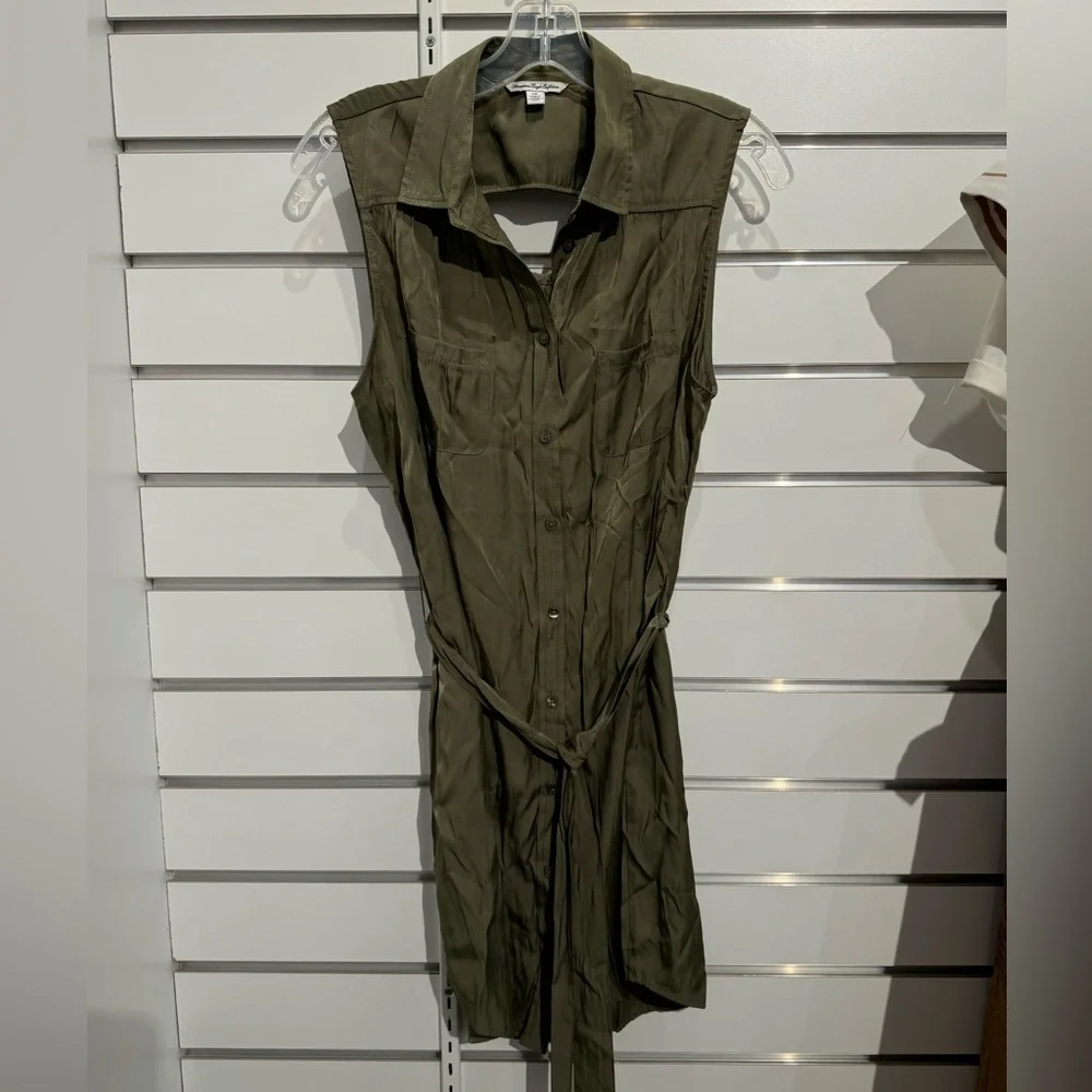 American Eagle Outfitters Sleeveless Flowy Olive Green Dress